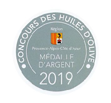 Prämierung 2019 mit der Silbermedaille für das Olivenöl Frankreich aus der Provence - Medaille d'Argent von Concours des huiles d'olive PACA